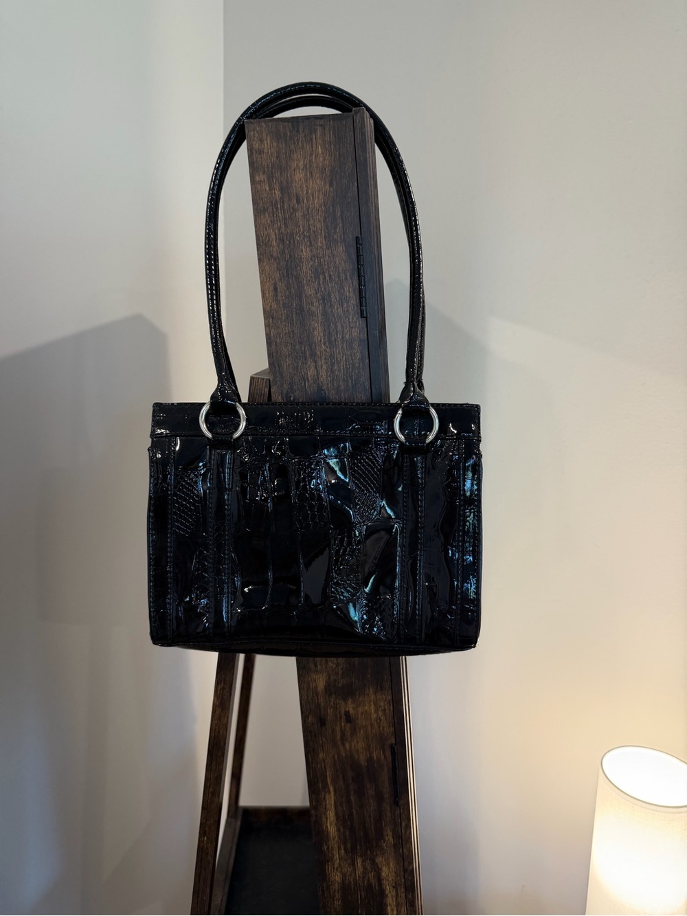 Black Patent Tote Handbag - Unbranded